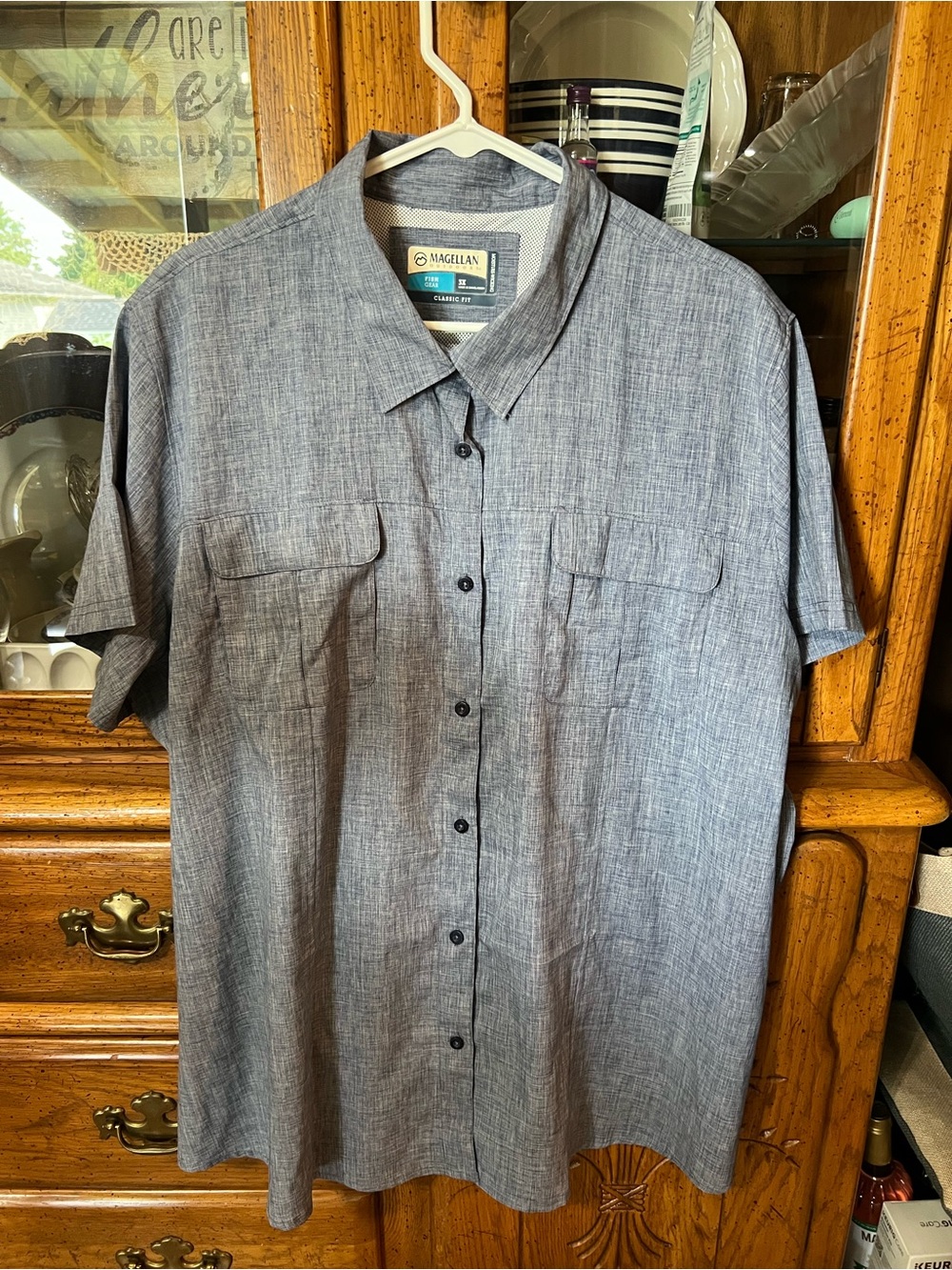 Magellan Outdoors Men's Short-Sleeve Button-Up Shirt - Light heathered blue